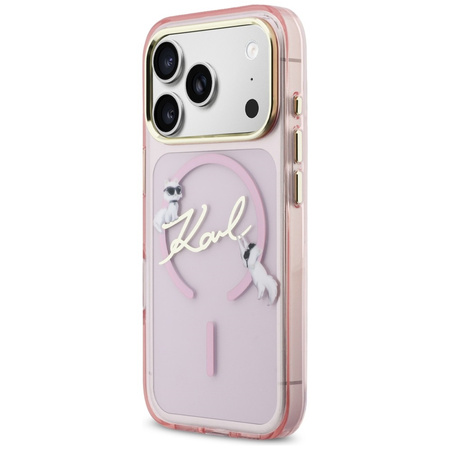 Etui Karl Lagerfeld IML Choupettes Karl Script Logo MagSafe do iPhone 17 Pro Max różowy