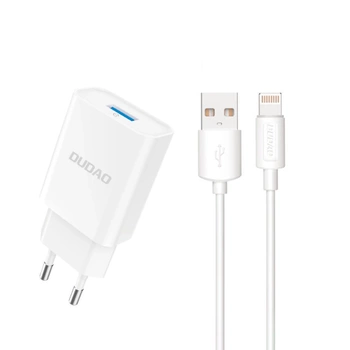 Ładowarka sieciowa Dudao A4EU USB-A 2.1A - biała + kabel USB-A - Lightning
