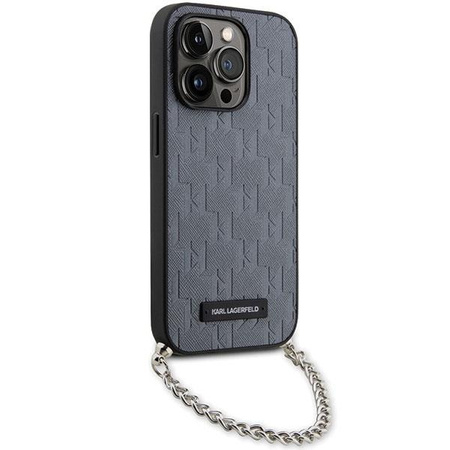 Etui Karl Lagerfeld Saffiano Monogram Chain KLHCP14LSACKLHPG na iPhone 14 Pro - srebrne