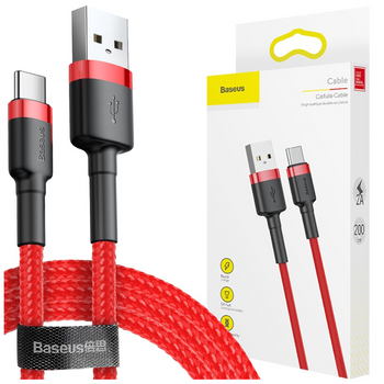 Baseus Cafule Cable wytrzymały nylonowy kabel przewód USB / USB-C QC3.0 2A 2M czerwony (CATKLF-C09)