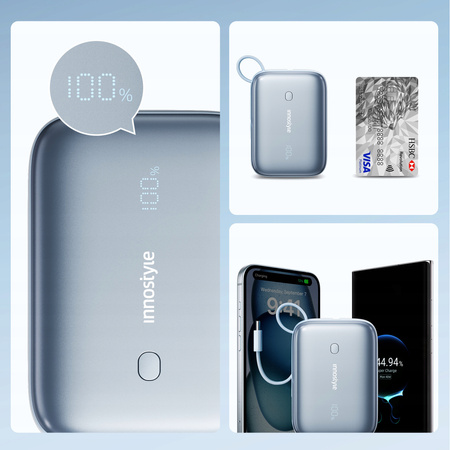 INNOSTYLE POWERGO MINI POWERBANK 10000MAH 3X USB USB-C 22,5W Z KABLEM USB-C