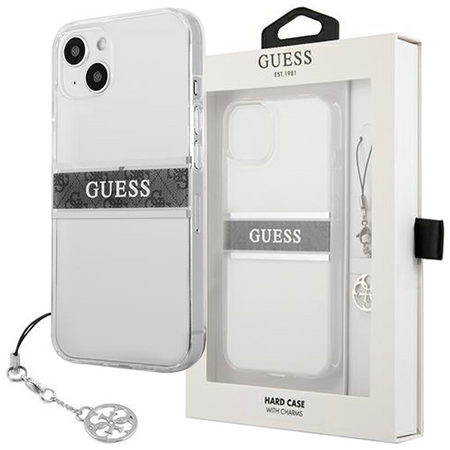Guess GUHCP13SKB4GGR iPhone 13 mini 5,4" Transparent hardcase 4G Grey Strap Charm