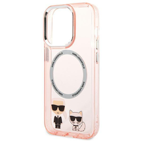 Etui Karl Lagerfeld KLHMP14LHKCP na iPhone 14 Pro hardcase - różowe Karl&Choupette Aluminium Magsafe