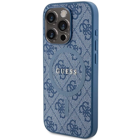 Etui Guess 4G Collection Leather Metal Logo MagSafe na iPhone 15 Pro - niebieskie