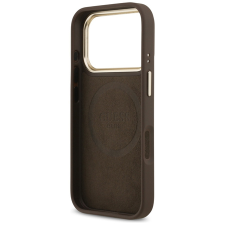 Etui Guess 4G Logo Plate MagSafe do iPhone 17 Pro brązowy
