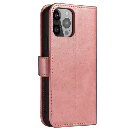 Magnet Case elegancki futerał etui pokrowiec z klapką i funkcją podstawki iPhone 14 Pro różowy