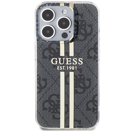 Etui Guess IML 4G Gold Stripe na iPhone 15 Pro Max - czarne