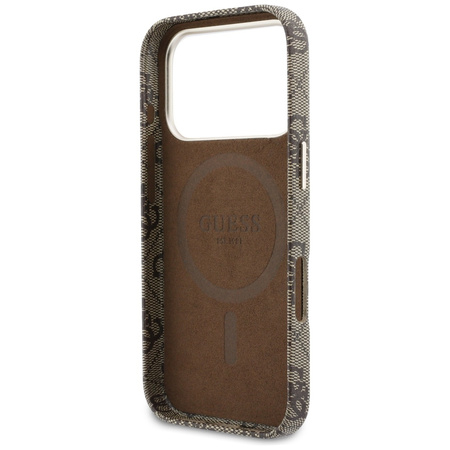 Etui Guess 4G Script MagSafe do iPhone 17 Pro brązowy