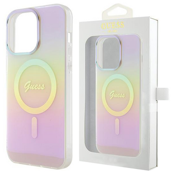 Etui Guess IML Iridescent MagSafe na iPhone 15 Pro - różowe
