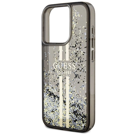 Etui Guess Liquid Glitter Gold Stripes na iPhone 15 Pro - czarne