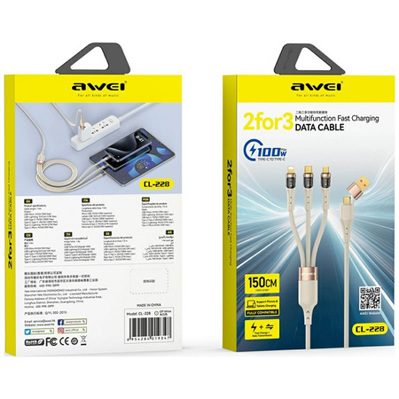 AWEI KABEL USB-C DO LIGHTNING 100W DO IPHONE 12 13 14 15 SZYBKIE ŁADOWANIE