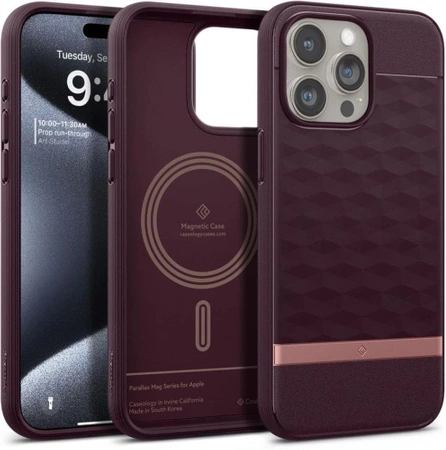 Etui Caseology Parallax Mag z MagSafe na iPhone 15 Pro - burgundowe