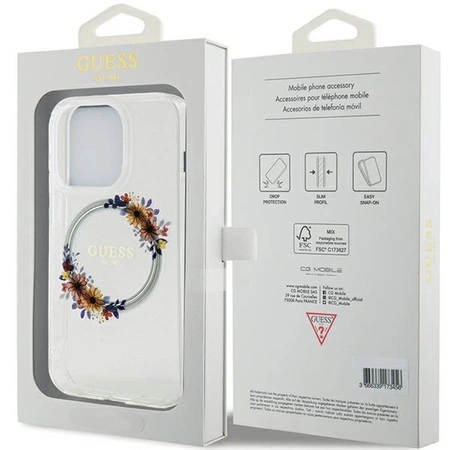 Etui Guess IML Flowers Wreatch MagSafe na iPhone 15 Pro Max - przezroczyste