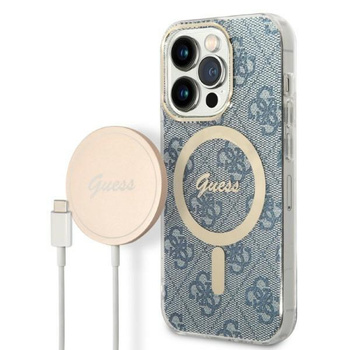 Guess zestaw ładowarka MagSafe + etui do iPhone 14 Pro Max 6,7" niebieskie 4G Print (GUBPP14XH4EACSB )