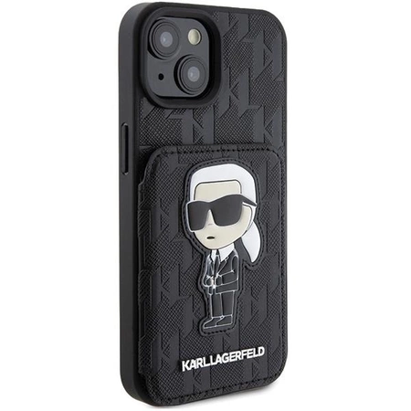 Etui Karl Lagerfeld Saffiano Cardslots and Stand Monogram Ikonik Patch do iPhone 15 - czarne