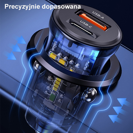 USAMS ŁADOWARKA SAMOCHODOWA 30W DO TELEFONÓW 1xUSB 1xUSB-C SZYBKI CHARGER