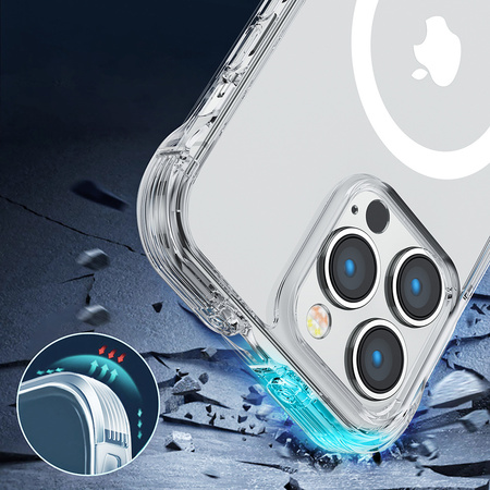 Joyroom Magnetic Defender magnetyczne etui do iPhone 14 Pro pancerny pokrowiec z haczykami podstawką przezroczysty (kompatybilne z MagSafe)