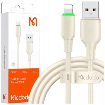 MCDODO ŁADOWARKA KABEL USB LIGHTNING SZYBKIEGO ŁADOWANIA DO IPHONE 1M LED BEŻOWY