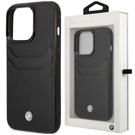 Etui BMW BMHCP14X22RSEPK na iPhone 14 Pro Max - czarne Leather Card Slot