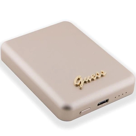 Powerbank indukcyjny Guess MagSafe Metal Script Logo 15W 5000mAh - złoty