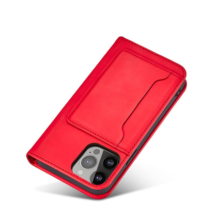 Magnet Card Case etui do iPhone 13 pokrowiec portfel na karty kartę podstawka czerwony