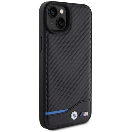 Etui BMW Leather Carbon na iPhone 15 Plus - czarne