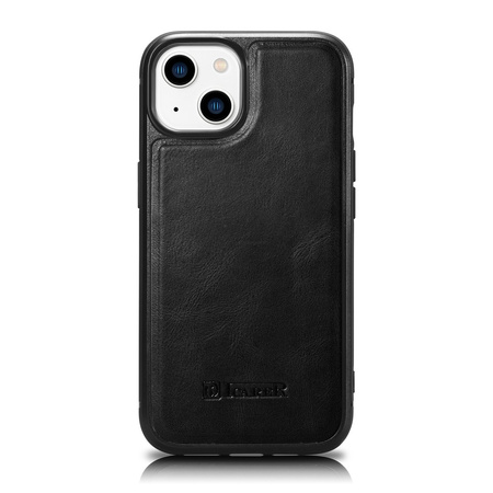 iCarer Leather Oil Wax etui pokryte naturalną skórą do iPhone 14 Plus (kompatybilne z MagSafe) czarny (WMI14220719-BK)