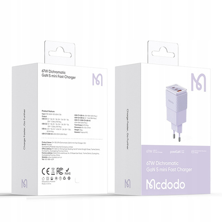 MCDODO SZYBKA ŁADOWARKA SIECIOWA ZASILACZ KOSTKA 3X USB-C PD USB-A GAN 67W