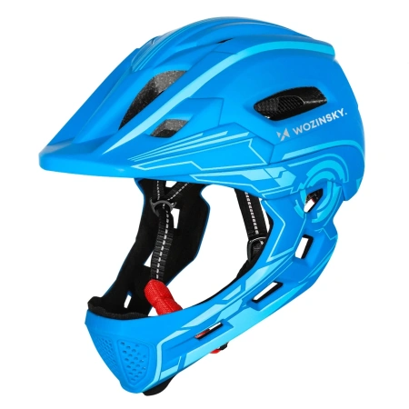 Kask rowerowy fullface dziecięcy Wozinsky z tylną lampką USB 52-56 cm - niebieski
