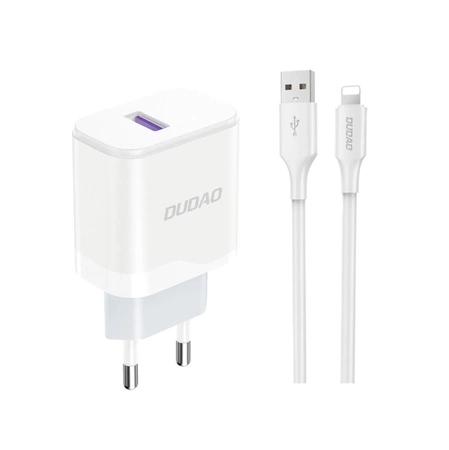 Ładowarka sieciowa Dudao A20EU USB-A 18W - biała + kabel USB-A - Lightning