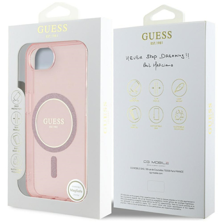 GUESS ETUI IML GLITTER CIRCLE DO IPHONE 16E DO MAGSAFE ELEGANCKIE