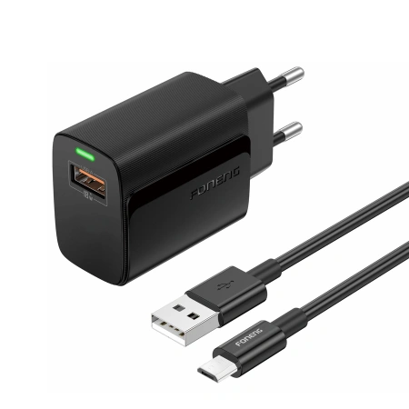 FONENG ładowarka sieciowa EU64 18W 1xUSB QC3.0 + kabel Micro Czarny