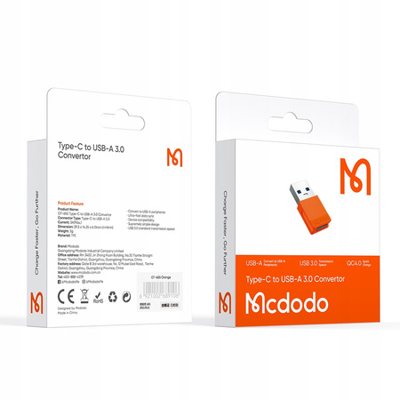 MCDODO ADAPTER PRZEJŚCIÓWKA USB-A 3.0 DO USB-C NA USB TYP C 3A 5GBPS OTG