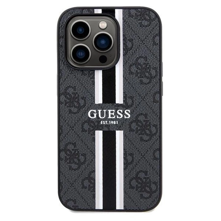 Etui Guess 4G Printed Stripes MagSafe na iPhone 15 Pro Max - czarne