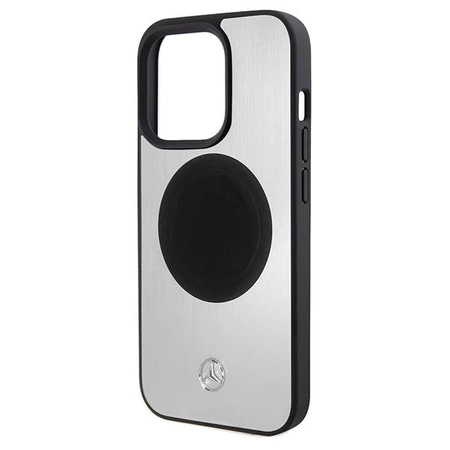 Etui Mercedes Leather&Alu MagSafe na iPhone 15 Pro - srebrne