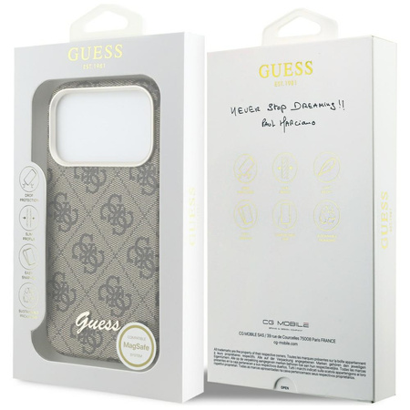 Etui Guess 4G Script MagSafe do iPhone 17 Pro brązowy