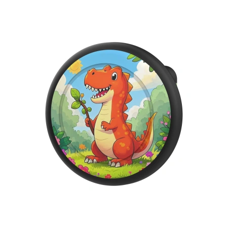 Etui przypinka na AirTag - czarna z nadrukiem dinozaura