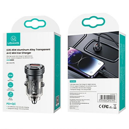 USAMS Ład. sam. C35 USB+USB-C 45WFast Charge czarny/black CC175CC01 (US-CC175)