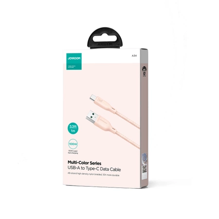 Kabel Joyroom Multi-Color Series SA34-AC6 USB-A / USB-C 100W szybki transfer 1m - różowy