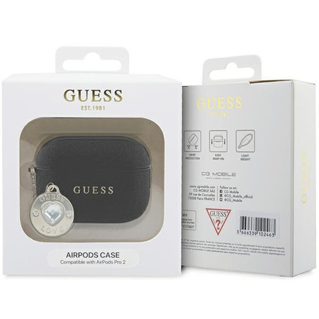 Etui Guess GUAP2PGEHCDK na AirPods Pro 2 cover - czarne Fixed Glitter Heart Diamond Charm