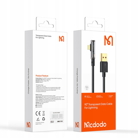 MCDODO KABEL KĄTOWY USB LIGHTNING SZYBKIEGO ŁADOWANIA 36W DO IPHONE 14 1M