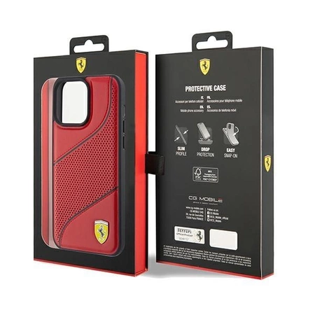 Etui Ferrari Perforated Waves Metal Logo na iPhone 15 Pro - czerwone