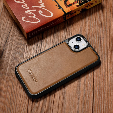 iCarer Leather Oil Wax etui pokryte naturalną skórą do iPhone 14 Plus (kompatybilne z MagSafe) brązowy (WMI14220719-TN)