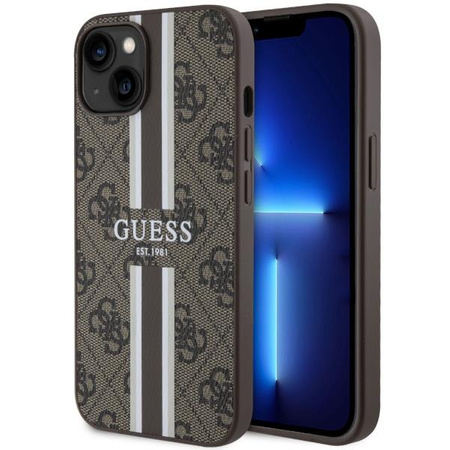 Etui Guess GUHMP14SP4RPSW na iPhone 14 - brązowe 4G Printed Stripes MagSafe