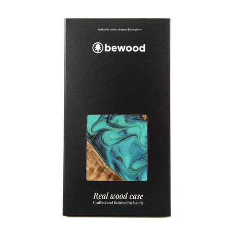 Etui z drewna i żywicy na iPhone 15 Plus Bewood Unique Turquoise - turkusowo-czarne