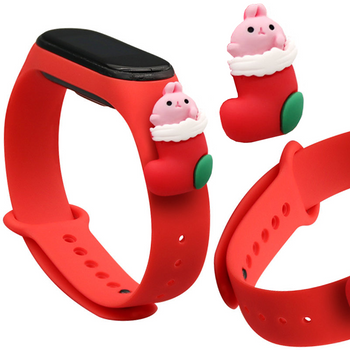 Strap Xmas opaska do Xiaomi Mi Band 4 / Mi Band 3 świąteczny silikonowy pasek bransoletka czerwony (mikołaj 1)