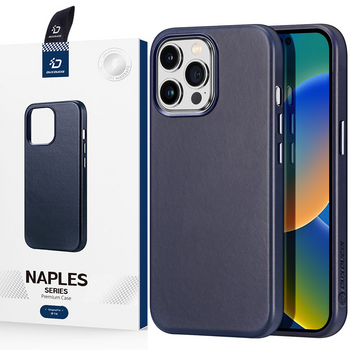 Dux Ducis Naples etui iPhone 14 Pro Max magnetyczny skórzany pokrowiec MagSafe niebieskie