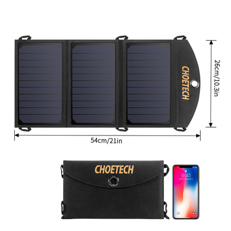 Choetech składana ładowarka solarna słoneczna fotowoltaiczna 19W 2x USB 2,4A czarny (SC001)