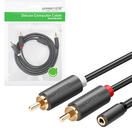 Ugreen kabel przewód audio 3,5 mm mini jack (żeński) - 2RCA (męski) 25 cm szary (AV102 10561)