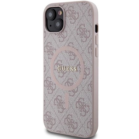 Etui Guess 4G Collection Leather Metal Logo MagSafe na iPhone 15 / 14 / 13 - różowe